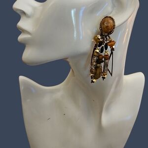 Vtg CHIPITA 1980s Handcrafted Southwestern Brown Cluster Dangle Earrings